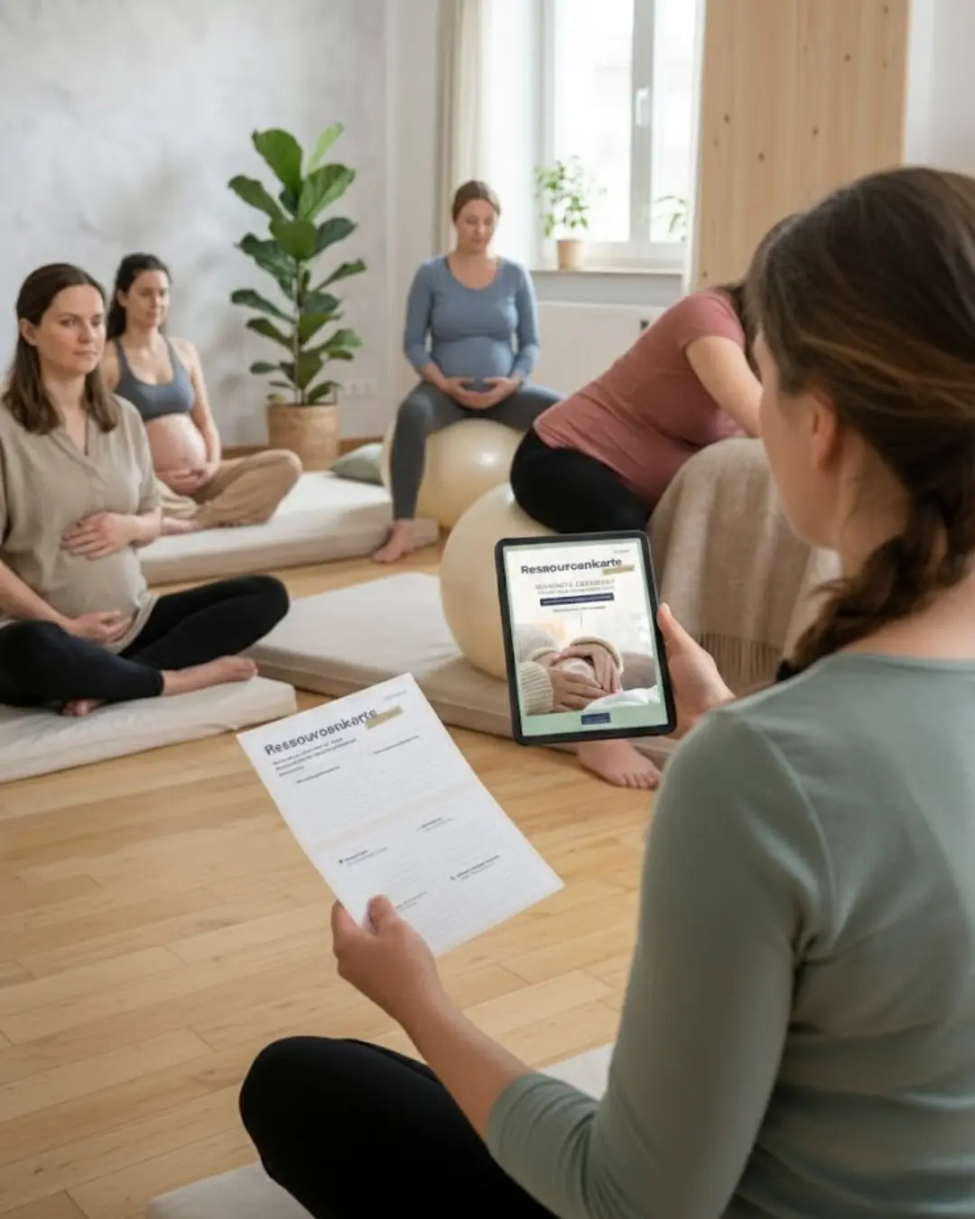 Hebamme setzt im Geburtsvorbereitungskurs die Ressourcenkarte ein - ein Tool für die Geburtsvorbereitung für Fachpersonen von Dr. Ute Taschner